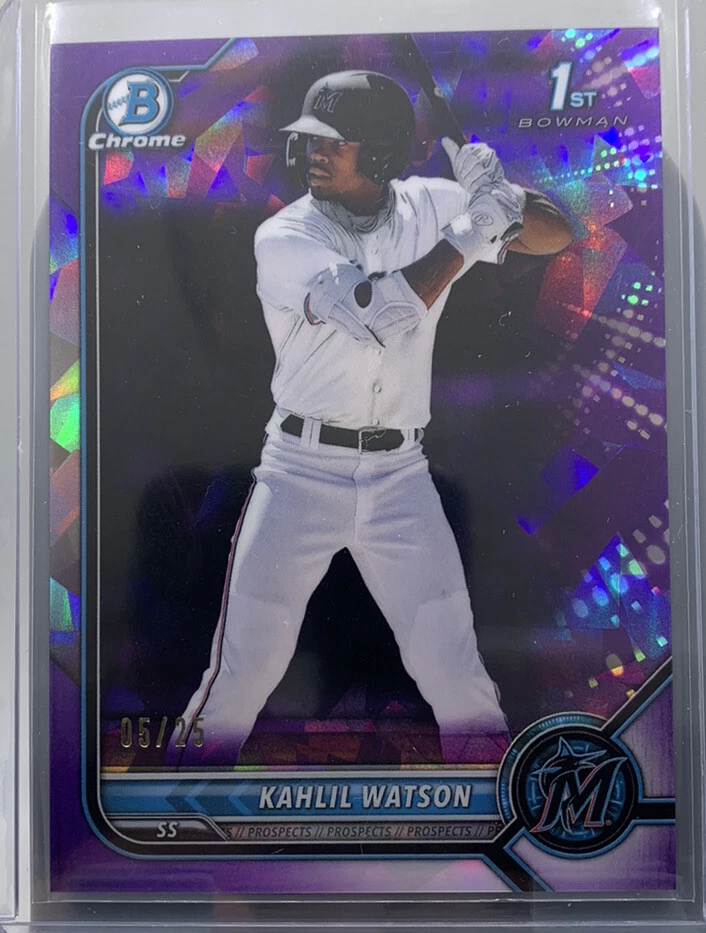 KAHLIL WATSON 2022 Bowman Sapphire 1ST BOWMAN PURPLE REFRACTOR /25 BCP-3 Marlins - Image 1 of 3