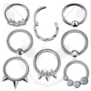 Septum Clicker Nose Ear Ring Captive Hinged Segment Piercing Helix Tragus Opal - Picture 1 of 29