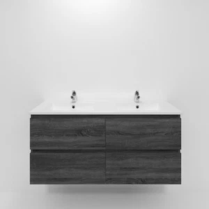 1200mm Dark Grey MDF Bathroom Vanity 2 Drawers Wall Hung with Ceramic Top - Picture 1 of 13