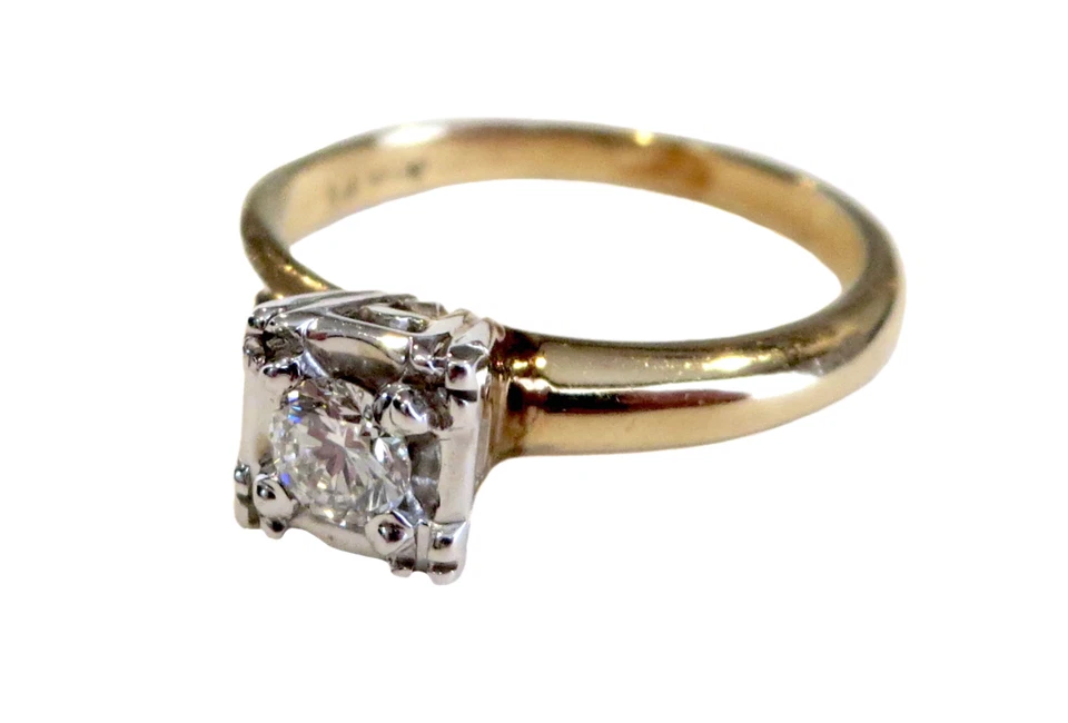 DIAMOND Antique ENGAGEMENT Ring 14K 2 COLOR Gold - Image 1 of 4