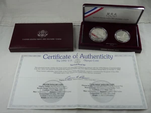 1992-S Olympic Baseball Proof Silver Dollar & Half US Mint 2 Coin Set Box & COA - Picture 1 of 7