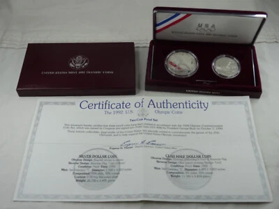 1992-S Olympic Baseball Proof Silver Dollar & Half US Mint 2 Coin Set Box & COA - Image 1 of 4