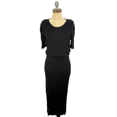 SERAPHINE Maternity Ribbed Midi Dress US 8 Black Sweater Long Sleeve EUC B44 - Image 1 of 4