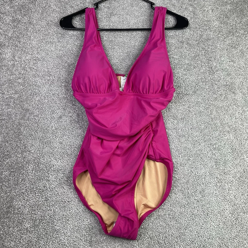 J. Crew Ruched V Neck One Piece 12 Swimsuit Fuchsia Pink J.Crew BC116 Swim