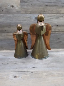 Vintage Pair of Brass Metal Angel Candle Holders Figures Christmas Decor - Picture 1 of 5