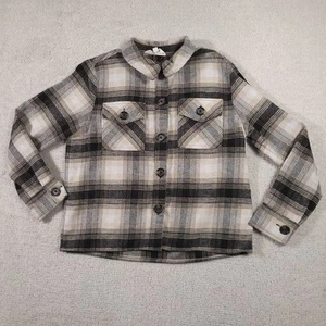 BB Dakota By Steve Madden Button Up Boxy Flannel Shacket Womens Large Gray Plaid - Picture 1 of 13