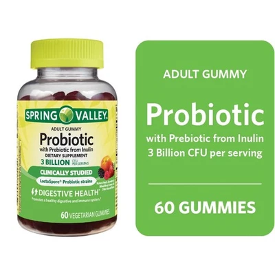 Spring Valley Bacillus Coagulans Probiotic Supplement Gummies, Peach, 60 Count - Image 1 of 4