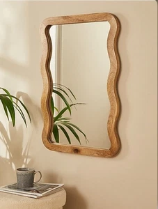 Natural Brown Wavy Wood Wall Mirror - Picture 1 of 4