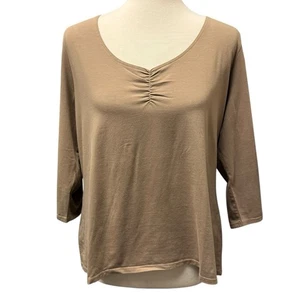 Eddie Bauer XL Top Pima Cotton Rüschen V-Ausschnitt 3/4 Arm taupe braun weich Stretch - Bild 1 von 12