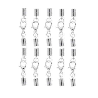 10 Pieces Silver Leather Cord End Caps with Lobster Clasp Jewelry Findings - image 1 of 4