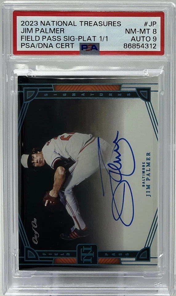 Jim Palmer One of One Auto PSA. 8/9-2023 National Treasures Platinum 1/1 Oriole Foto 1 de 4