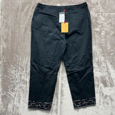 Ruby Rd Pants Womens 18 Black Capri Zensation Embroidered Beaded Hem Stretch NWT - Image 1 of 4