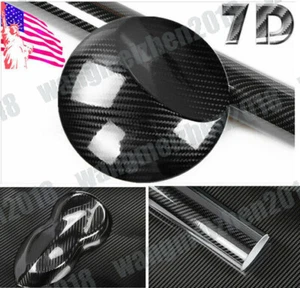30x152cm 7D Gloss Black Carbon Fiber Car Vinyl Foil Film Wrap Roll Sticker Decal - Picture 1 of 9