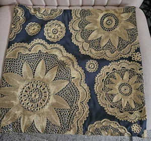 100% Cotton, 19 x 19 dark gray, zippered pillow cover, with gold embroidery - Picture 1 of 4