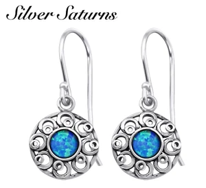925 Sterling Silver Pacific Blue Flower Opal Drop/Dangle Earrings Dropper BOXED - Picture 1 of 2