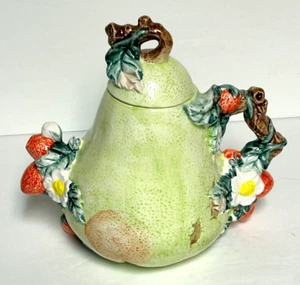 Tetera decorativa floral fresas pera cerámica colección Heritage Mint - Imagen 1 de 7