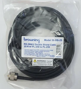 25' ft RG58 Double Shield Coaxial Cable Assembly Jumper PL259 Connectors 50 Ohm - Picture 1 of 2