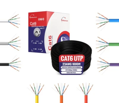 Cable Ethernet sólido original CAT6 1000 pies UTP 23AWG red CCA cable a granel RJ45 Foto 1 de 4