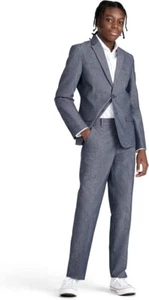 Nautica Boys 2 Piece Suit Micro Texture Blue Blazer Pants Formal Preppy Size 14 - Picture 1 of 18