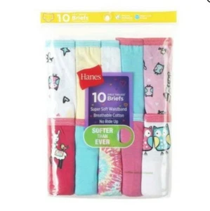 Paquete de 10 calzoncillos para niñas Hanes sin etiquetas algodón transpirables estampados divertidos talla 8 - Imagen 1 de 4