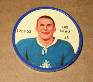 1961-62 SHIRRIFF HOCKEY COIN #45 CARL BREWER  TORONTO MAPLE LEAFS