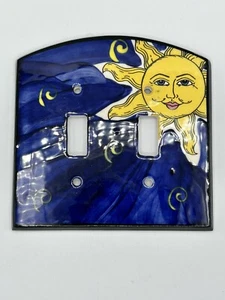 Ceramic Smiling Sun Double Light Switch Plate All Fired Up Ltd Canada Celestial - Foto 1 di 4