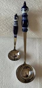 Vtg Rosenthal Rostfri Siena Blue Bjorn Wiinblad Ceramic Handle 2 Pc Ladle Set - Picture 1 of 7