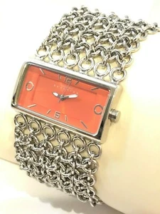 KENNETH COLE RK4088 SHINY STAINLESS STEEL CHARM BRACELET ORANGE FACE LADIES - Picture 1 of 5