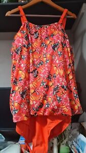 Yours Clothing Orange Floral Swimming Costume  - Size 30
