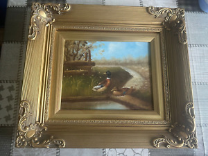 Enten am Teich Gemäldte signiert mit Rahmen 2 Enten Kunst Bild schönes Gemälde