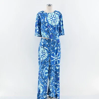 RHODE Jumpsuit Womens Size XXL Target Zinnia Blue Print Bell Sleeve Cut Out - Image 1 of 4