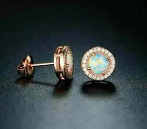 3Ct Round Cut Lab Created Fire Opal Women's Stud Earrings 14K Rose Gold Plated - Picture 1 of 4