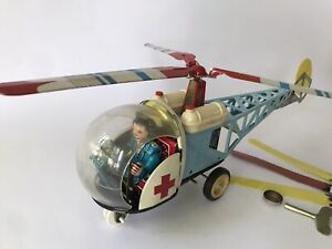 VINTAGE BIG TIN LITHOGRAPHED TOY CLOCKWORK HELICOPTER 1960’s MADE IN CHINA