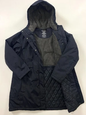 LL Bean Winter Warmer Jacket Womens 1X REG Black Full Zip Hooded Parka Sherpa - Image 1 of 4