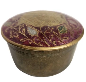 Vtg Round Brass and Enamel Cloisonne Trinket Box with Antelope Flower Motif READ - Picture 1 of 6