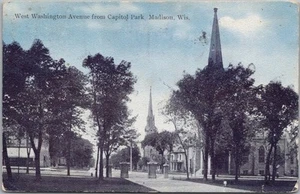Postal de 1909 de Madison, Wisconsin "West Washington Avenue, de Capitol Park" - Imagen 1 de 2