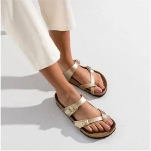 Betula by Birkenstock Womens Mia Soft Gold Criss Cross Sandals Slip On 38/7-7.5 - Picture 1 of 19