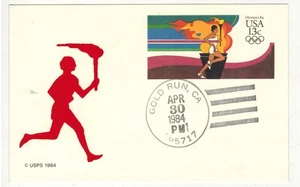 UX100 OLYMPIC TORCH POSTAL CARD SCARCE PISKIEWICZ CACHET GOLD RUN CALIFORNIA - Picture 1 of 1