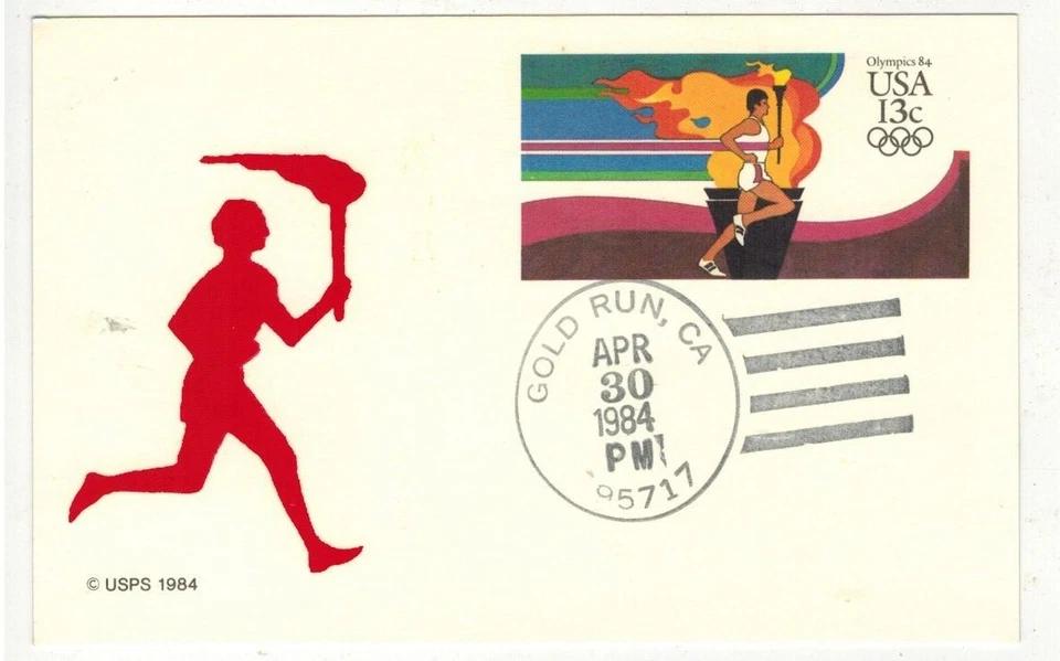 UX100 OLYMPIC TORCH POSTAL CARD SCARCE PISKIEWICZ CACHET GOLD RUN CALIFORNIA - Image 1 of 1