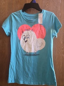 NWT Size L 10/12 Secret Life of Pets glitter heart blue shirt Gidget white dog - Picture 1 of 3