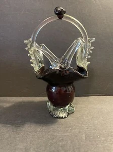 Cesta rumana de fin de día soplada a mano vidrio artístico rojo rubí profundo excelente - Imagen 1 de 13