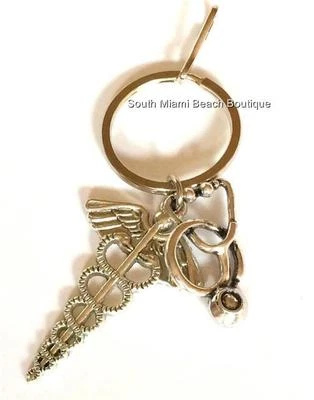Estetoscopio caduceo plateado llavero médico enfermera regalo médico RN LPN MD ARNP DO Foto 1 de 4