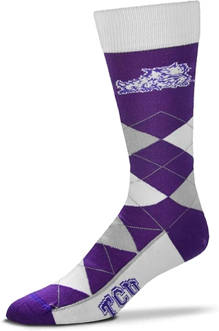 TCU Horned Frogs NCAA For Bare Feet Argyle Thin Crew Dress Socks *One Size Cover