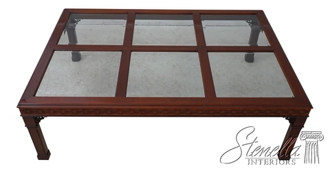 60779EC: KINDEL Chippendale Mahogany Glass Top Coffee Table Cover