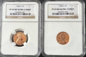 1982-S & 1983-S 1C Proof Lincoln Cents NGC PF 69 RD Ultra Cameo - Picture 1 of 2
