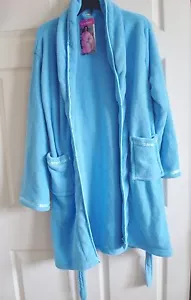 Ladies Plush Bathrobe Satin Trim Blue Pockets Tie Waist One Size Fits Most New - Picture 1 of 2