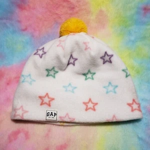 Gap Kids Winter Hat Beanie White With Stars Small Medium Girls One Size Pom - Picture 1 of 8