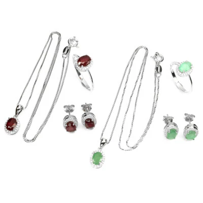 Oval Schliff 7x5mm Rubin Smaragd Weiß Cz 925 Sterlingsilber Ring Earirngs Kette - Bild 1 von 4