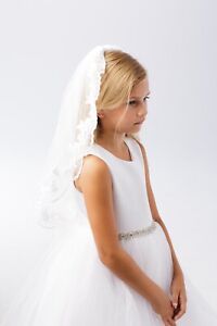 Tip Top NEW 24" White Single Layer Veil w/ Wide Floral Lace Edge - 1st Communion