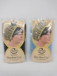 Vintage GOODY BOUFFANT Large Slumber Lot of 2 Caps 1973 Blue/Black New Old Stock - Picture 1 of 2